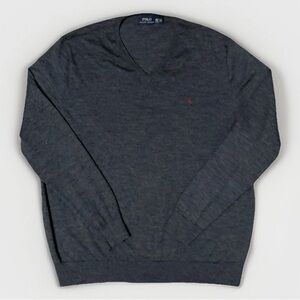 Polo Ralph Lauren Sweater Mens 2XLT Grey 100% Merino Wool V Neck